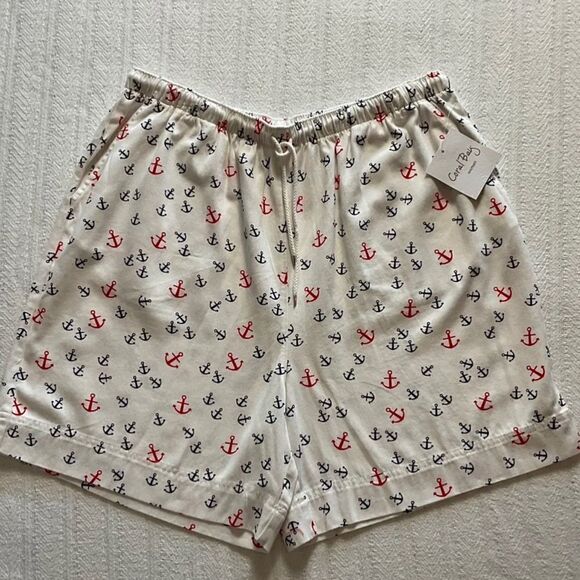 CORAL BAY Anchor Print Twill Drawstring Shorts - Picture 1 of 4